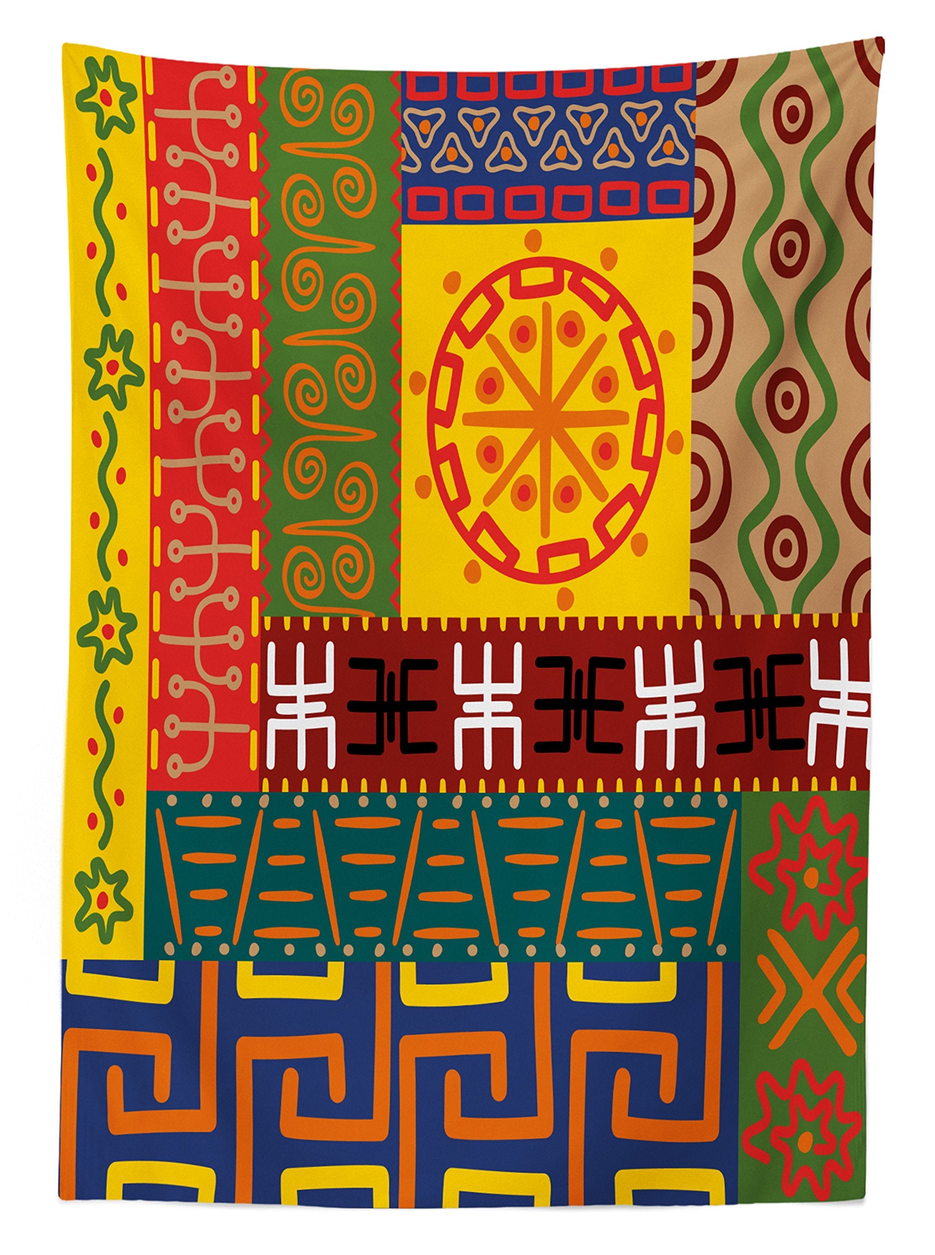 Ambesonne Prehistoric Tablecloth, Abstract Patterns Ornaments Indigenous Style Illustration, Rectangular Table Cover For Dining